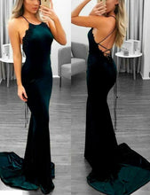 Load image into Gallery viewer, Sexy Backless Dark Green Mermaid Spaghetti Straps Sleeveless Custom Cheap Prom Dresses RS478