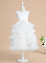 Load image into Gallery viewer, - V-neck Ball-Gown/Princess Satin/Tulle Bow(s) Girl Flower Girl Dresses Sleeveless Jean Dress With Tea-length Flower