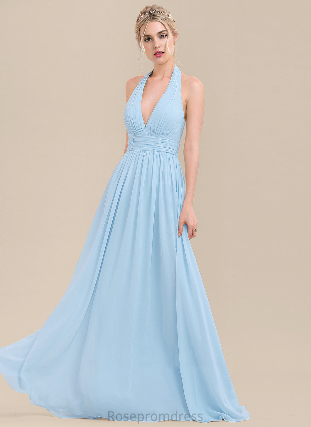 Halter A-Line Ruffle Fabric Silhouette Length Neckline Floor-Length Embellishment Karsyn A-Line/Princess Sleeveless Bridesmaid Dresses