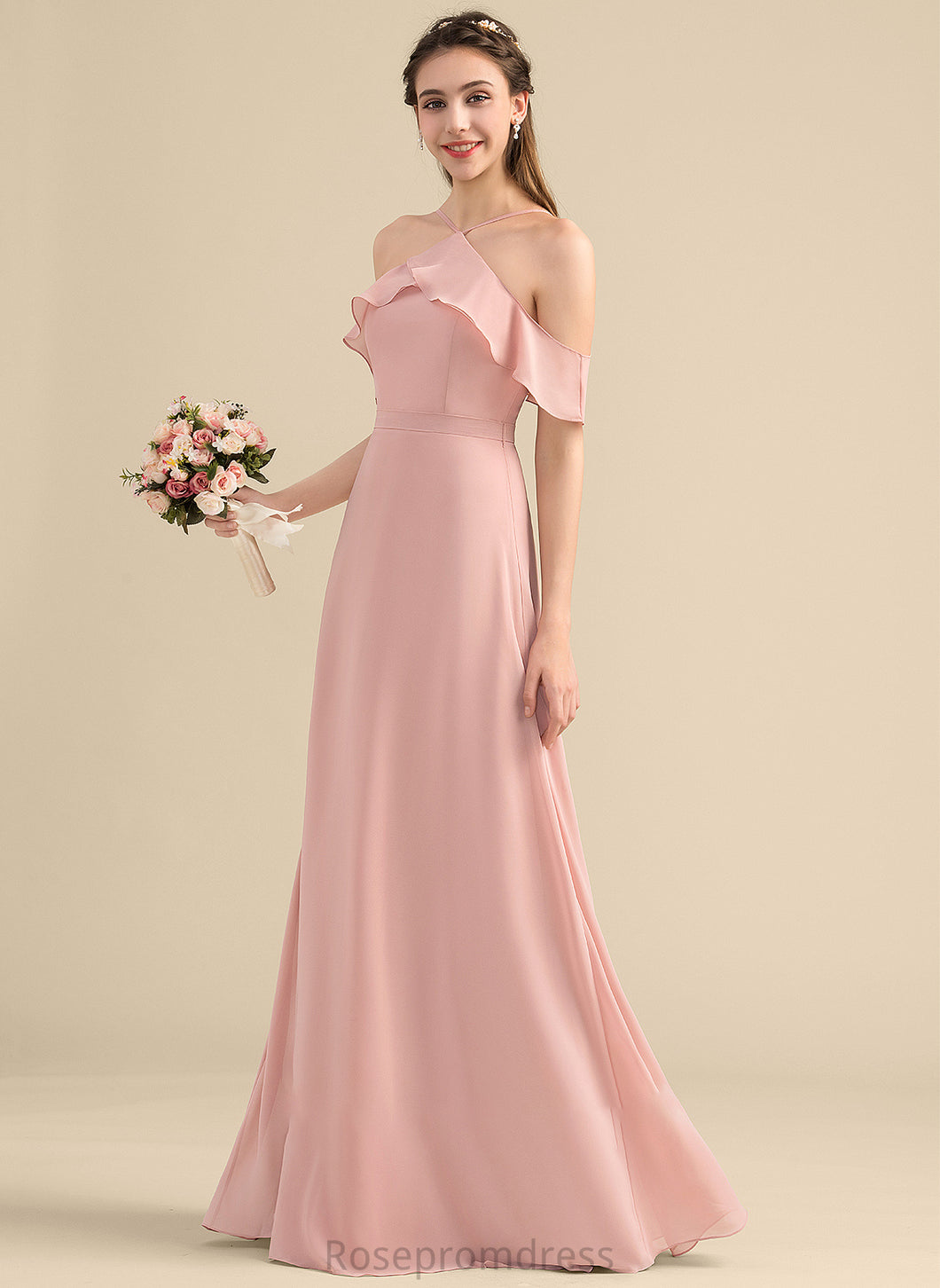 A-Line Neckline Fabric V-neck Silhouette Length CascadingRuffles Floor-Length Embellishment Bow(s) Dulce A-Line/Princess Bridesmaid Dresses