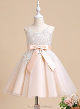 Load image into Gallery viewer, - With A-Line Scalloped Flower Girl Dresses Raegan Flower Tulle Knee-length Bow(s) Sleeveless Neck Girl Dress