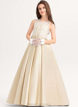 Load image into Gallery viewer, Satin Amiah Junior Bridesmaid Dresses Scoop Ball-Gown/Princess Lace Neck Floor-Length