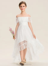 Load image into Gallery viewer, Junior Bridesmaid Dresses Off-the-Shoulder Lace Elizabeth Asymmetrical A-Line
