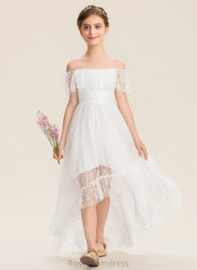 Junior Bridesmaid Dresses Off-the-Shoulder Lace Elizabeth Asymmetrical A-Line