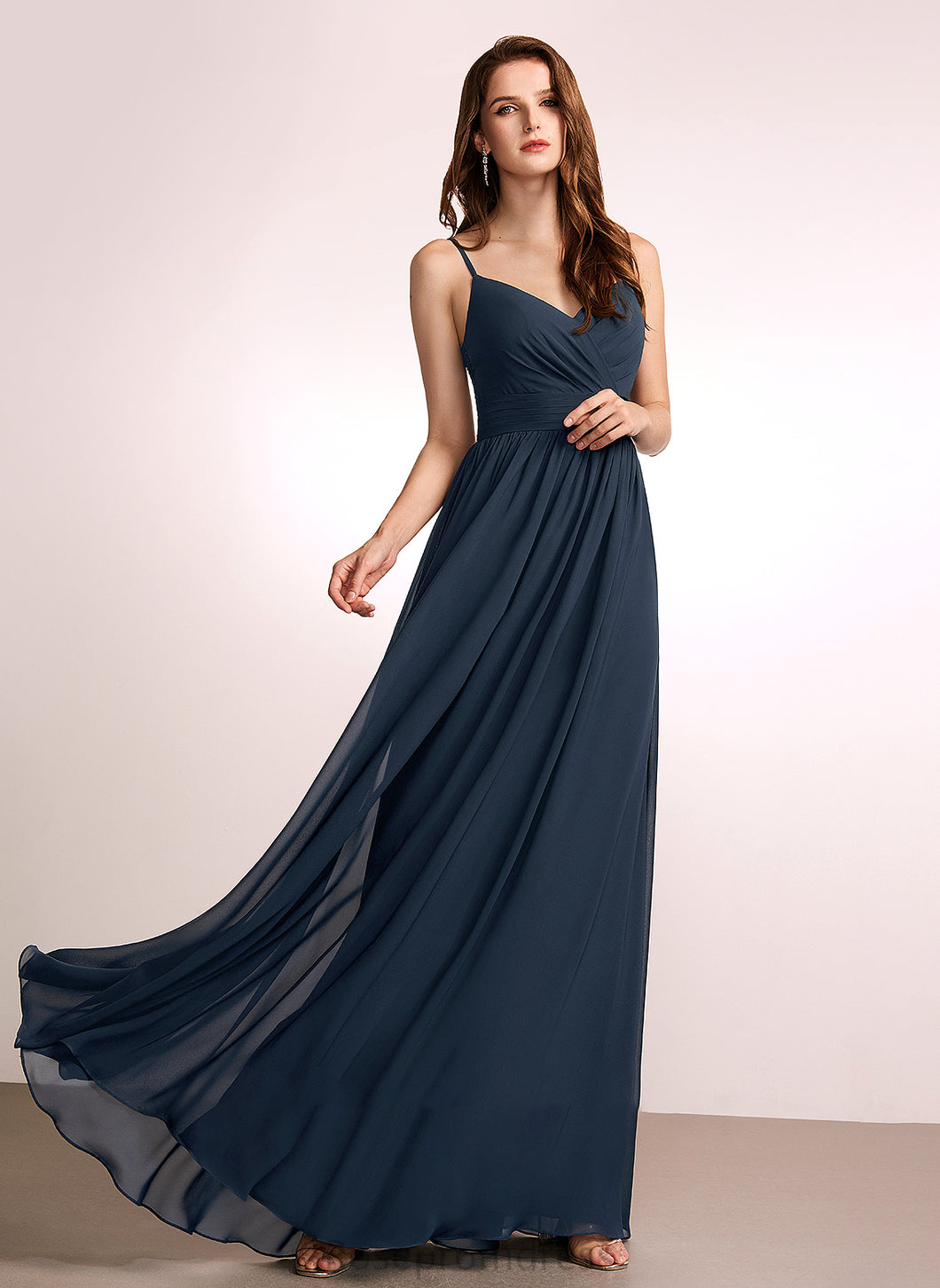 Floor-Length Fabric Neckline A-Line Silhouette V-neck Lace Embellishment Length Maryjane A-Line/Princess Floor Length Bridesmaid Dresses