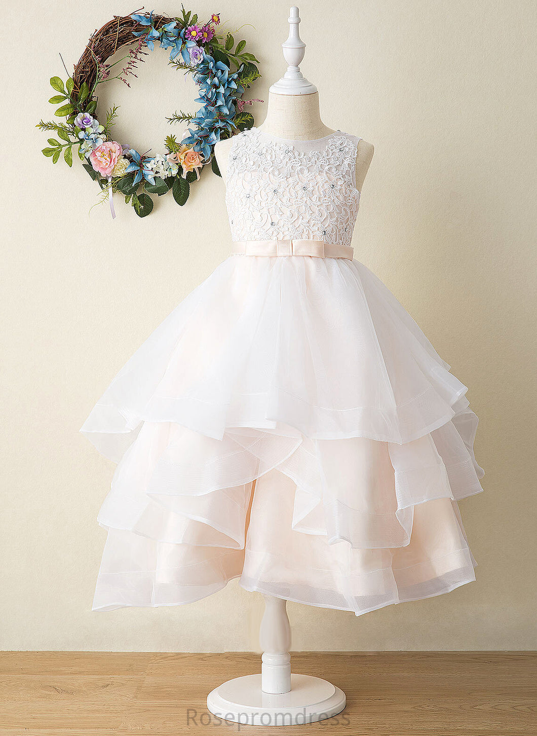 Flower Kyla Tea-length Flower Girl Dresses Neck Ball-Gown/Princess - Dress Scoop Sleeveless Tulle/Lace Girl