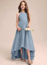 Load image into Gallery viewer, Asymmetrical Junior Bridesmaid Dresses With Ruffle A-Line Neck Chiffon Scoop Persis Bow(s)