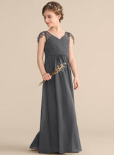 Load image into Gallery viewer, Floor-Length Beading Chiffon Junior Bridesmaid Dresses Hope Ruffle With V-neck A-Line