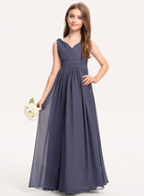 Load image into Gallery viewer, With A-Line Floor-Length V-neck Ruffle Junior Bridesmaid Dresses Chiffon Ashanti