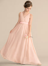 Load image into Gallery viewer, Ruby Floor-Length Junior Bridesmaid Dresses V-neck Chiffon Ruffle With Bow(s) A-Line