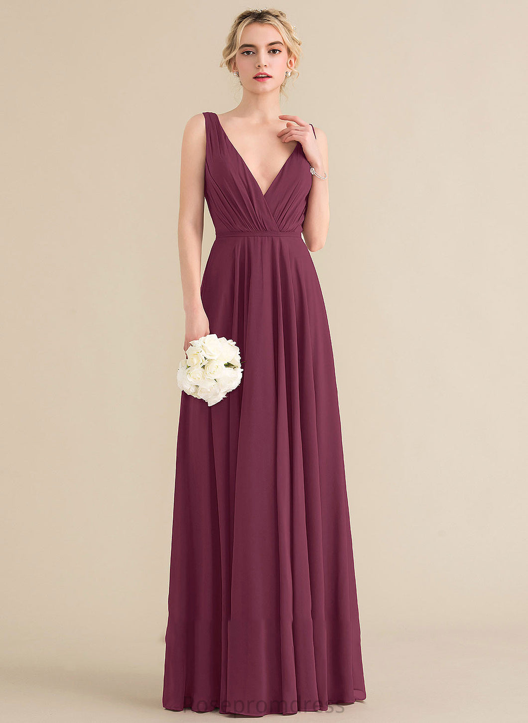 Length Embellishment Fabric Silhouette Neckline Ruffle V-neck Floor-Length A-Line Tania Bridesmaid Dresses
