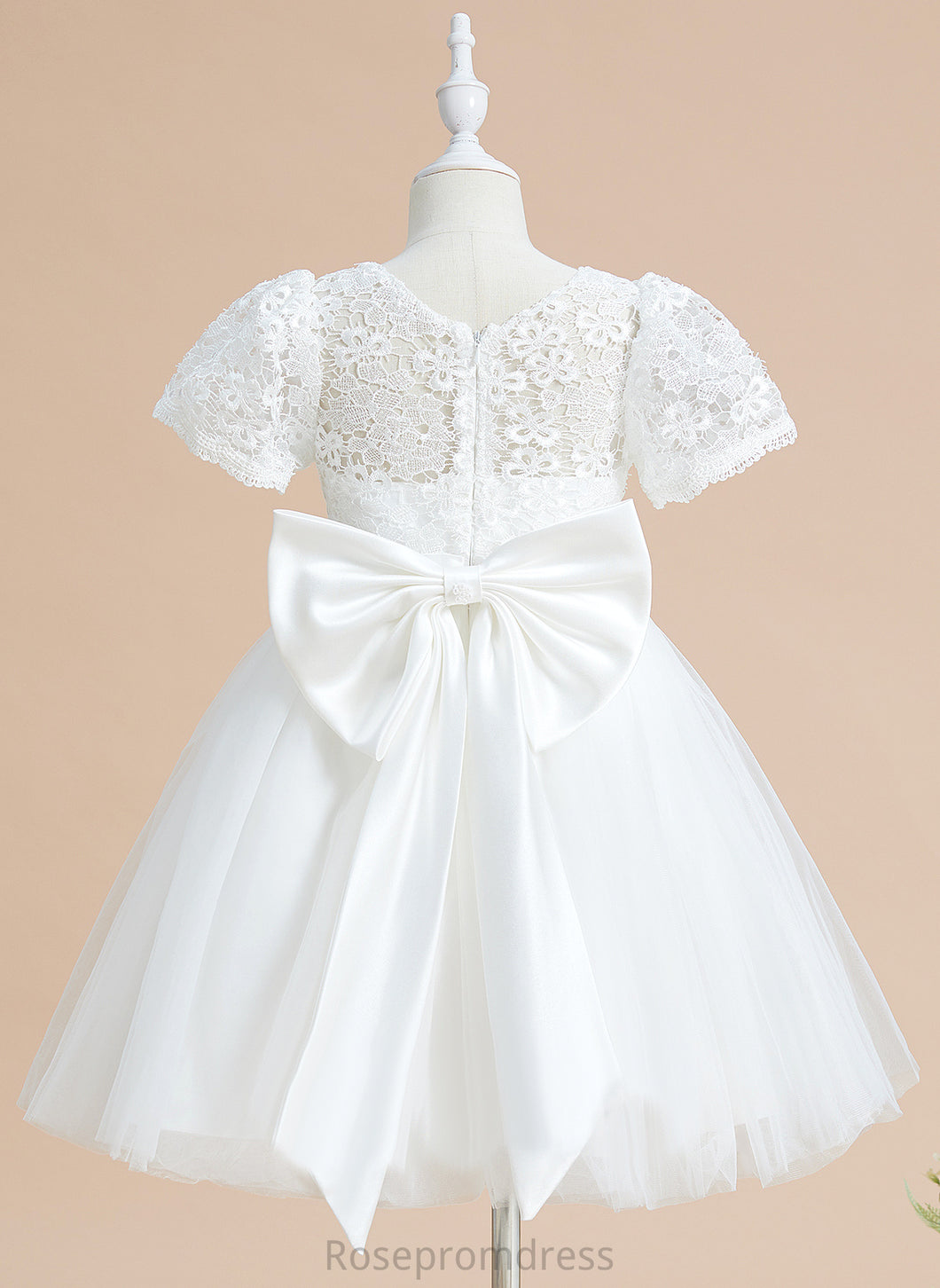- Short Anastasia Girl Tulle/Lace Dress Flower Bow(s) With A-Line Knee-length Scoop Sleeves Neck Flower Girl Dresses