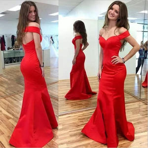 2024 Mermaid Red Elegant Sweetheart Off Shoulder Satin Corset Open Back Prom Dresses RS194