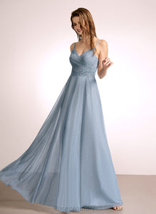 Floor-Length Fabric Tulle Straps&Sleeves A-Line Neckline Length V-neck Lace Silhouette Cierra Floor Length Bridesmaid Dresses