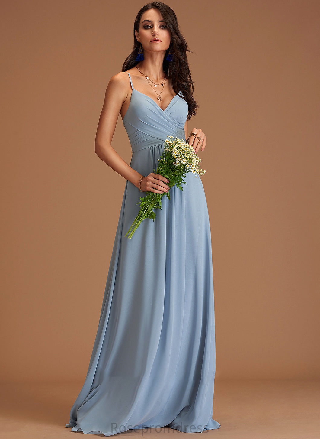 A-Line Silhouette Neckline V-neck Embellishment Floor-Length Ruffle Length Fabric Gwendoline Bridesmaid Dresses