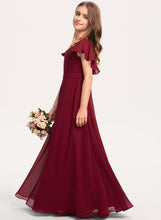 Load image into Gallery viewer, V-neck Chiffon Gabriela Cascading With Floor-Length Junior Bridesmaid Dresses A-Line Ruffles