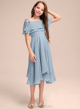Load image into Gallery viewer, Off-the-Shoulder A-Line Asymmetrical Ruffles Junior Bridesmaid Dresses Chiffon Cascading With Katrina