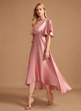Load image into Gallery viewer, Satin Neckline Length Straps Silhouette HighNeck Fabric Asymmetrical A-Line Molly A-Line/Princess Floor Length Bridesmaid Dresses