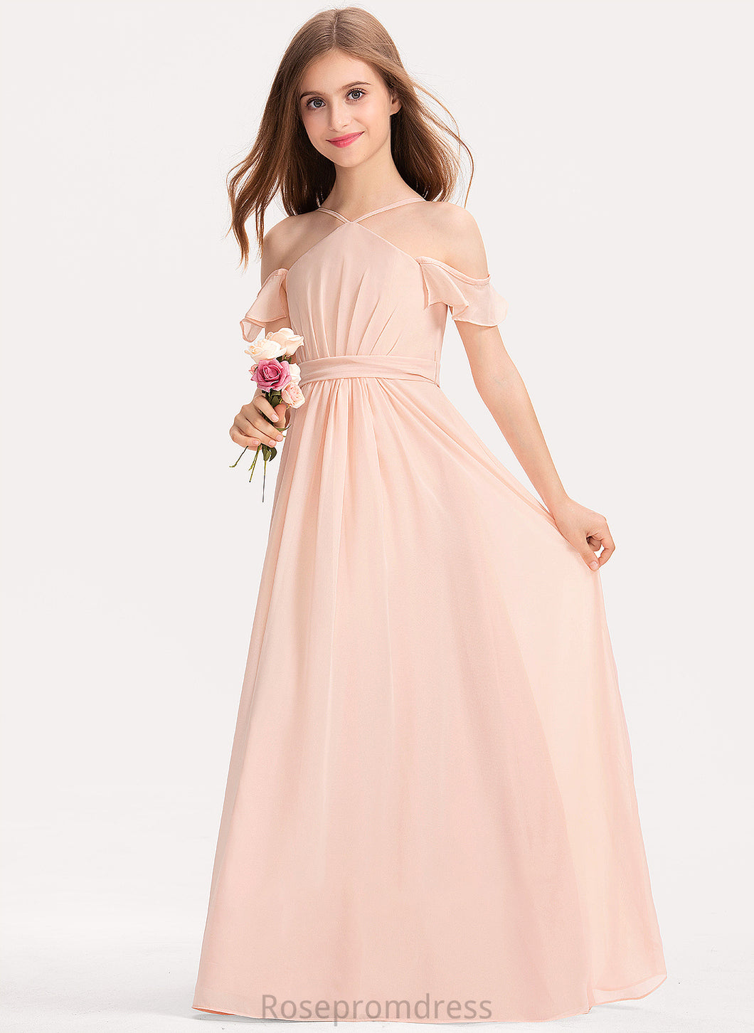 Justice With Junior Bridesmaid Dresses Floor-Length Chiffon Bow(s) Ruffle V-neck A-Line