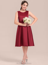 Load image into Gallery viewer, Junior Bridesmaid Dresses Satin Lace Scoop With Knee-Length A-Line Neck Bow(s) Elva