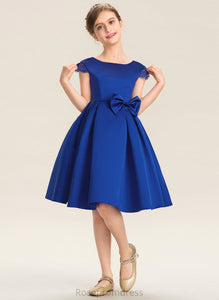 Knee-Length Satin Lace Junior Bridesmaid Dresses Bow(s) With Makayla A-Line Neck Scoop
