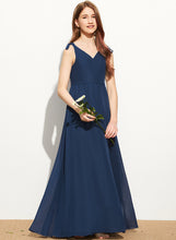 Load image into Gallery viewer, Kaila Chiffon Junior Bridesmaid Dresses A-Line With V-neck Bow(s) Floor-Length