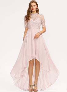A-Line Neckline HighNeck Silhouette Length Lace Fabric Straps Asymmetrical Ayana Scoop Sleeveless Bridesmaid Dresses