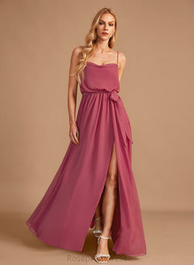 Length Embellishment Silhouette SplitFront CowlNeck Neckline Fabric A-Line Floor-Length Ruffle Toni Bridesmaid Dresses