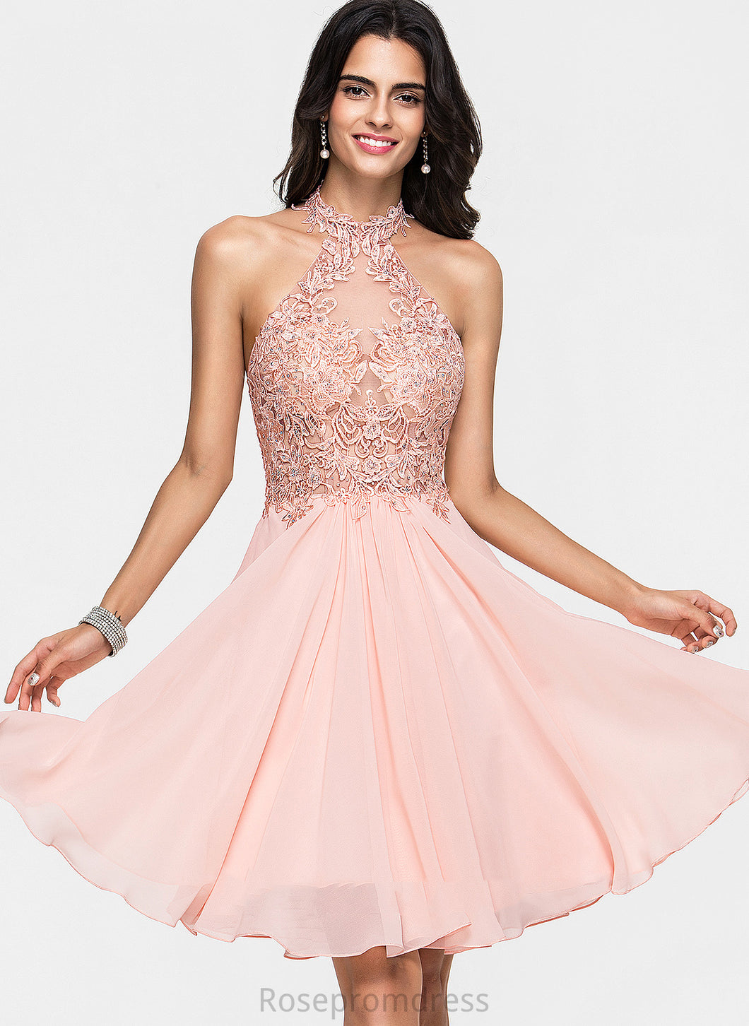 Lace Beading With Janae Dress Chiffon Knee-Length A-Line Homecoming Dresses Homecoming Halter