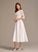 Satin Scoop With Lace Dress Wedding Dresses Wedding Pockets Neck Tea-Length A-Line Zoey