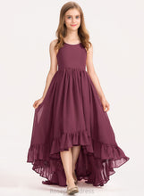 Load image into Gallery viewer, Neck Bow(s) Ruffles Asymmetrical With Marely Junior Bridesmaid Dresses Scoop Cascading Chiffon A-Line