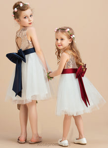 - Knee-length Flower (Undetachable Girl Neck Sleeveless With Dress A-Line Satin/Tulle/Sequined Sequins/Bow(s) Flower Girl Dresses Scoop Paityn sash)