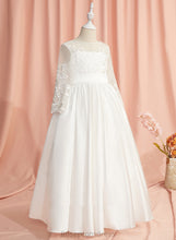 Load image into Gallery viewer, Ball-Gown/Princess Girl With Bria - Satin Long Scoop Lace/V Neck Back Flower Floor-length Sleeves Dress Flower Girl Dresses