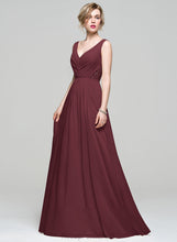 Load image into Gallery viewer, Fabric Sequins V-neck Embellishment Floor-Length Beading Silhouette Lace Neckline Length Ruffle A-Line Bridesmaid Dresses
