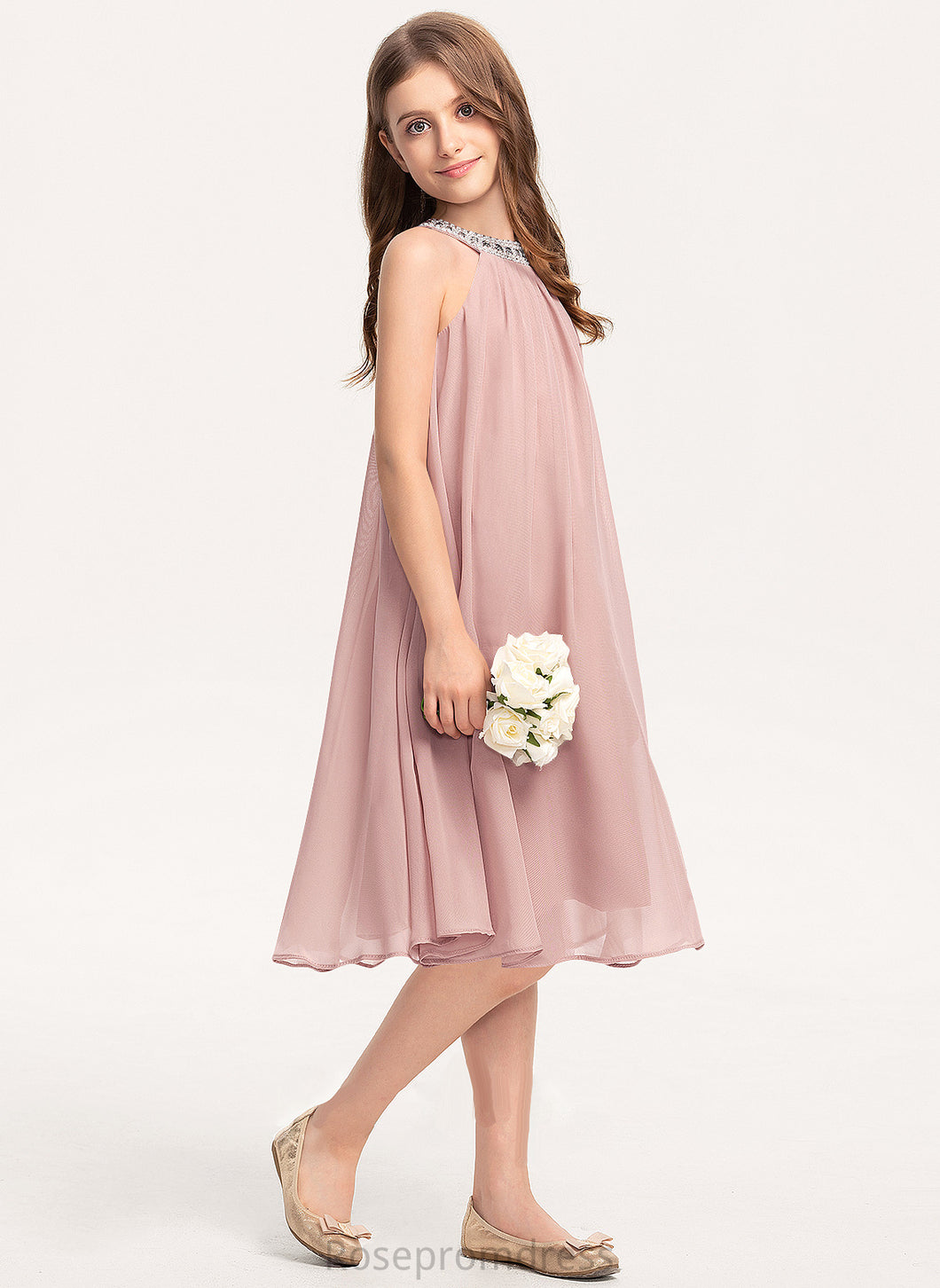 Neck Sequins Chiffon Rory Knee-Length A-Line Junior Bridesmaid Dresses Scoop With Beading
