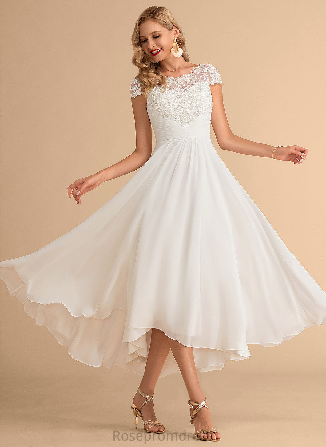 Wedding Kayden A-Line Scoop Chiffon Dress Lace Wedding Dresses Asymmetrical