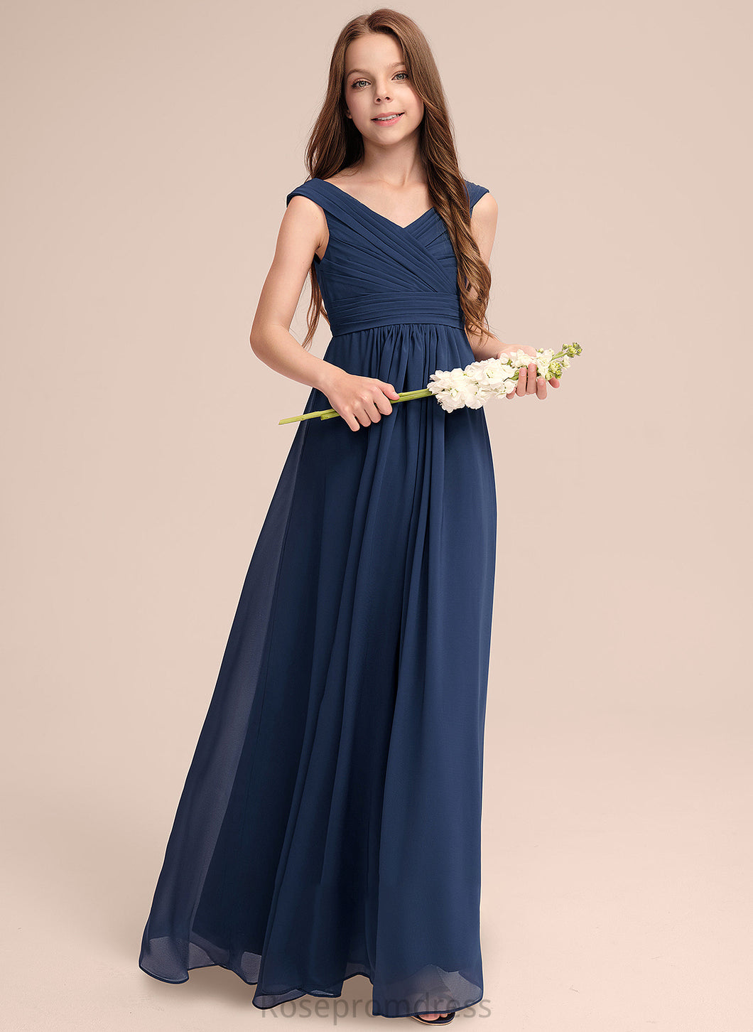 Off-the-Shoulder With Junior Bridesmaid Dresses Chiffon Cristal Ruffles A-Line Floor-Length
