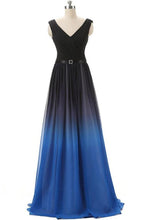 Load image into Gallery viewer, A line Royal Blue Black Gradient Bridesmaid Dresses Ombre Chiffon Lace up Prom Dresses RS341