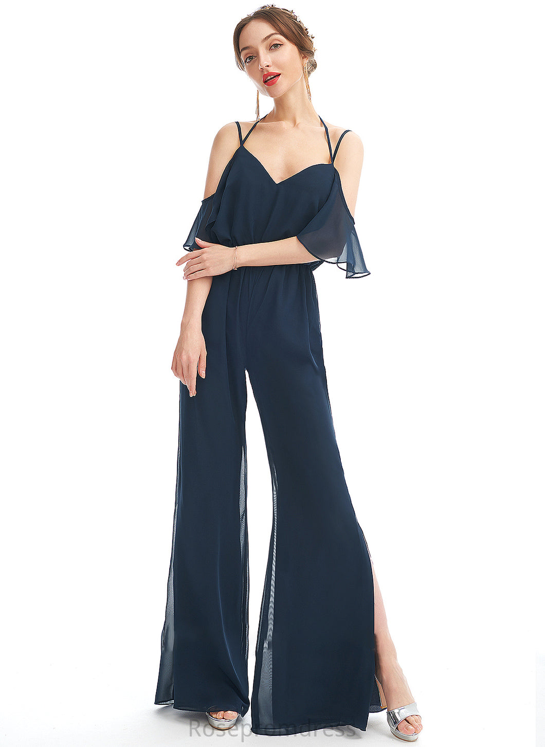 Straps Fabric Neckline V-neck Floor-Length Length Ruffle Embellishment Tatiana A-Line/Princess Floor Length V-Neck Bridesmaid Dresses