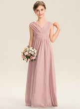 Load image into Gallery viewer, With Junior Bridesmaid Dresses Marisa Bow(s) V-neck Ruffle Chiffon A-Line Floor-Length