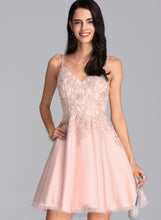Load image into Gallery viewer, Prom Dresses A-Line Short/Mini Sloane Tulle Beading V-neck With