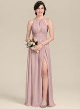 Load image into Gallery viewer, Neckline Length A-Line SplitFront Floor-Length Embellishment Fabric Ruffle Silhouette Bow(s) ScoopNeck Glenda Bridesmaid Dresses