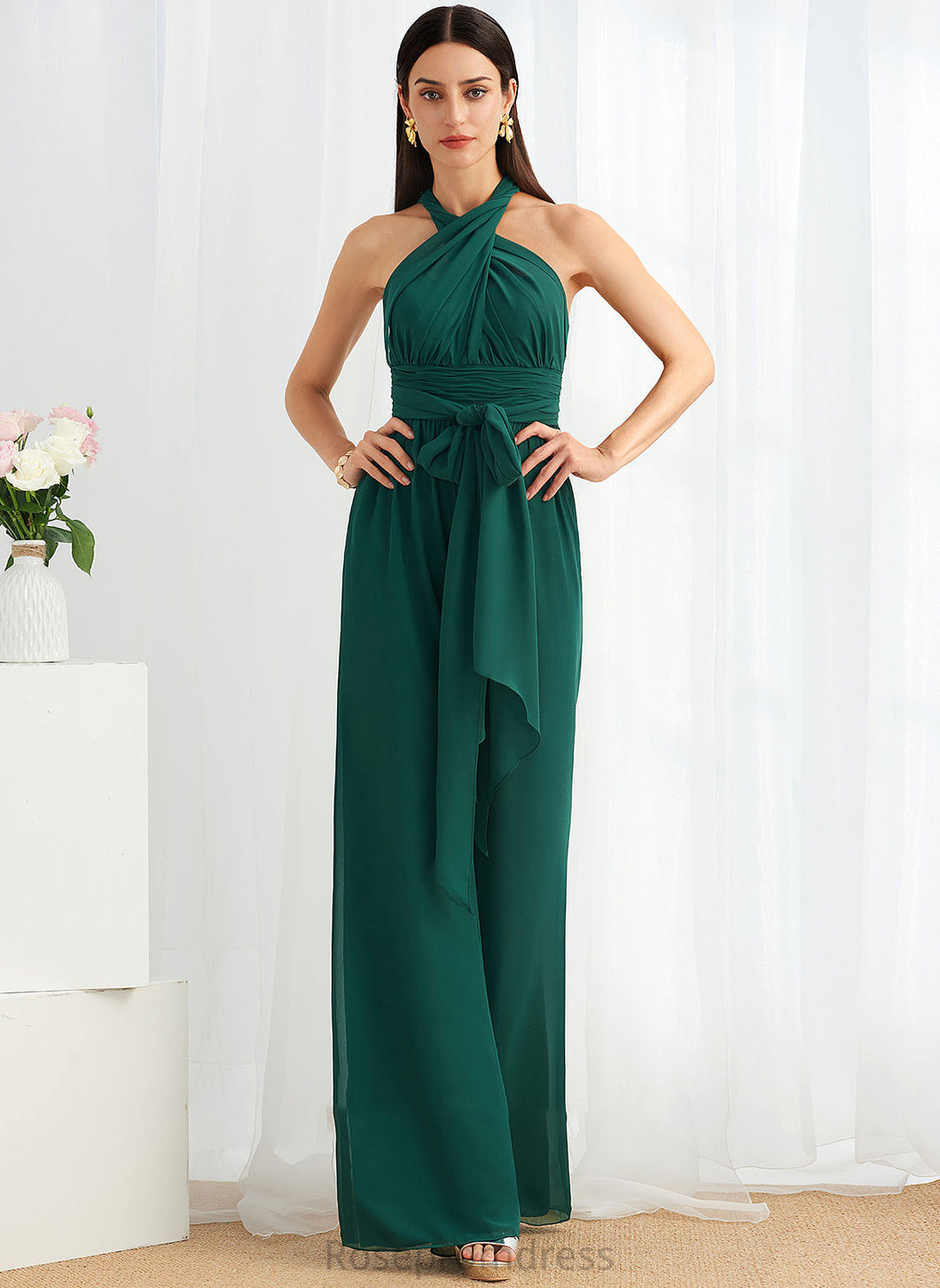 Fabric One-Shoulder Straps Neckline Ruffle Length Embellishment Floor-Length HighNeck Halter V-neck Athena Bridesmaid Dresses