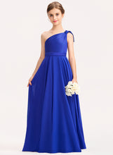 Load image into Gallery viewer, Junior Bridesmaid Dresses With Charmeuse One-Shoulder Chiffon Floor-Length Ruffle A-Line Brynn