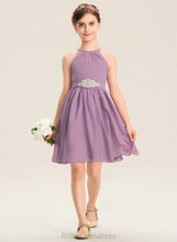 Load image into Gallery viewer, Junior Bridesmaid Dresses With Aryanna Beading Chiffon Ruffle Neck Knee-Length Scoop A-Line