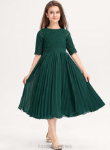 Load image into Gallery viewer, Neck A-Line Fiona With Tea-Length Junior Bridesmaid Dresses Scoop Chiffon Pleated Lace