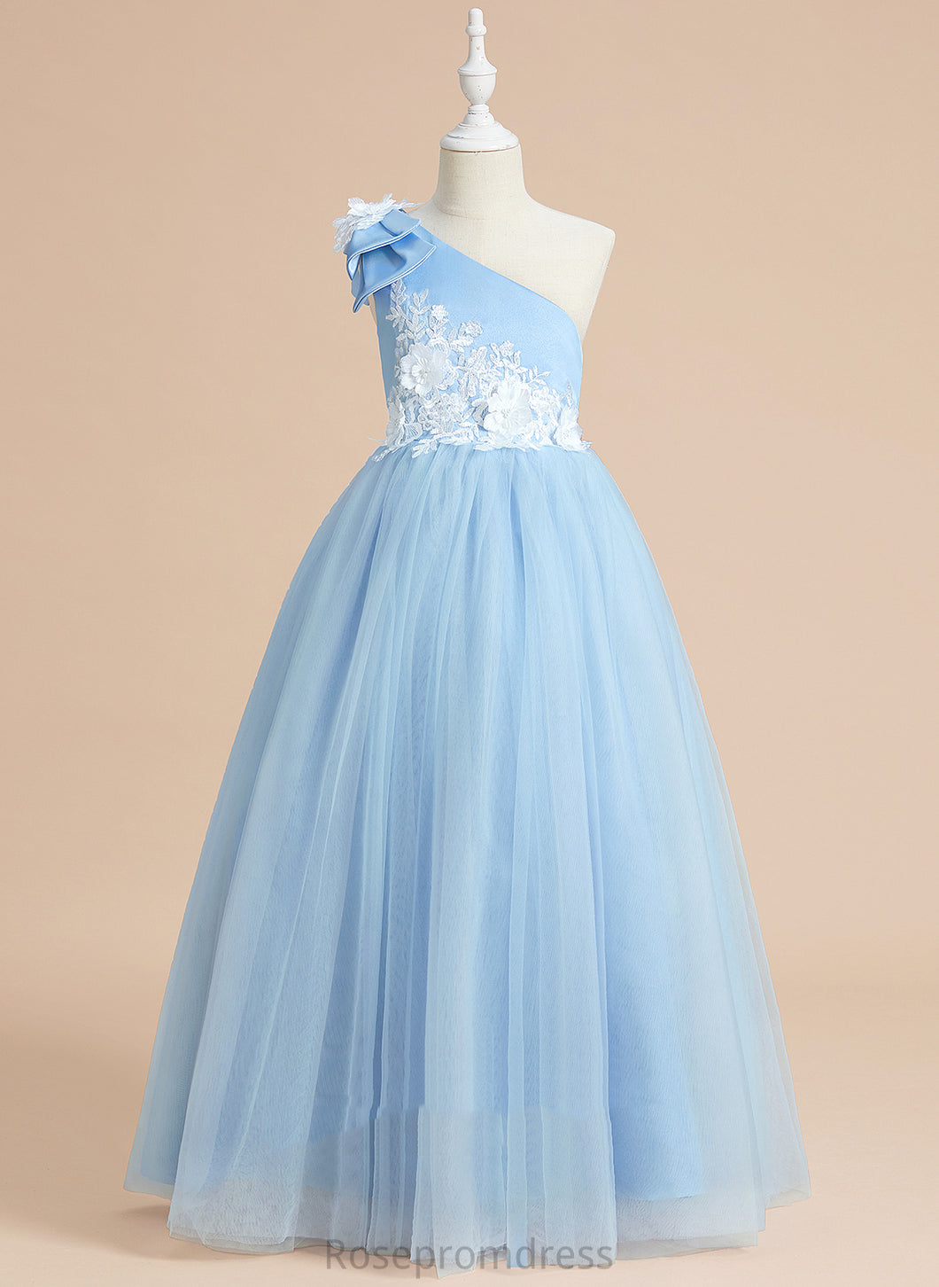 Dress Ball-Gown/Princess - Flower Girl Dresses Sleeveless Flower Girl Satin/Tulle One-Shoulder Thirza With Lace/Bow(s) Floor-length