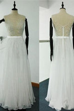 Load image into Gallery viewer, Sheer Beach Ivory Scoop A Line Beaded Embroidery Tulle Chiffon Wedding Dresses RS351