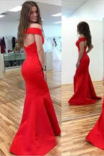 Load image into Gallery viewer, 2024 Mermaid Red Elegant Sweetheart Off Shoulder Satin Corset Open Back Prom Dresses RS194