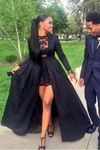2024 New Style Vintage Long Sleeve Sexy Black A-Line Lace High Neck Prom Dresses RS984